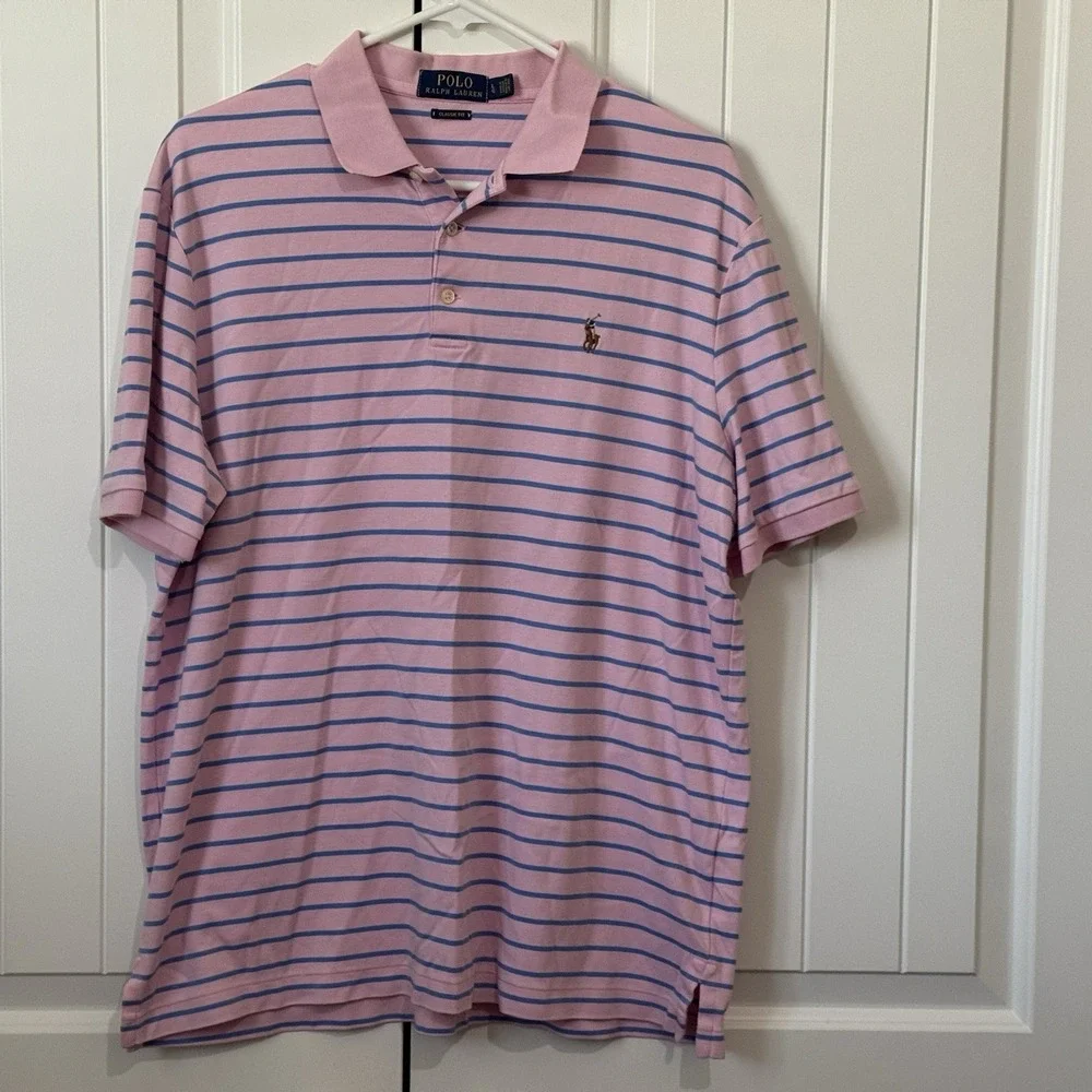 Ralph Lauren Polo Mens Large Shirt Pink Blue Striped‎